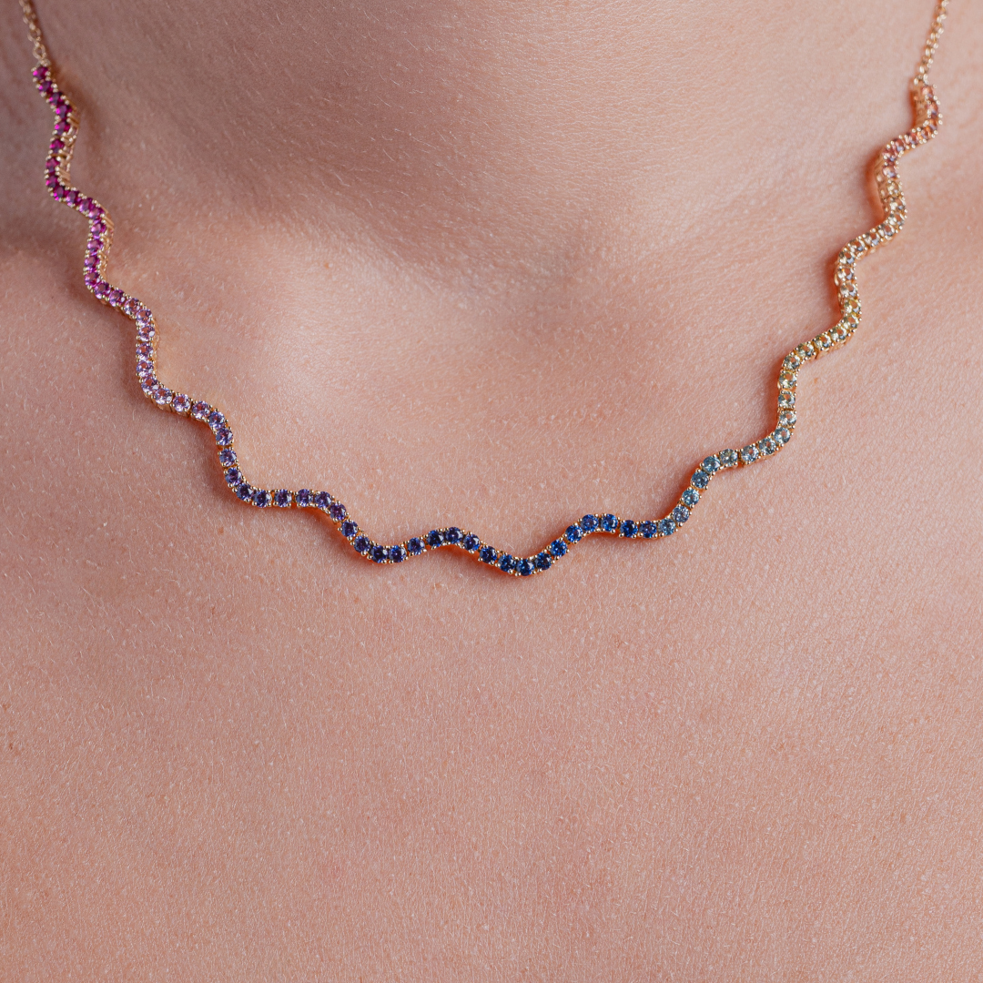 WAVEY SAPPHIRE NECKLACE 14KYG