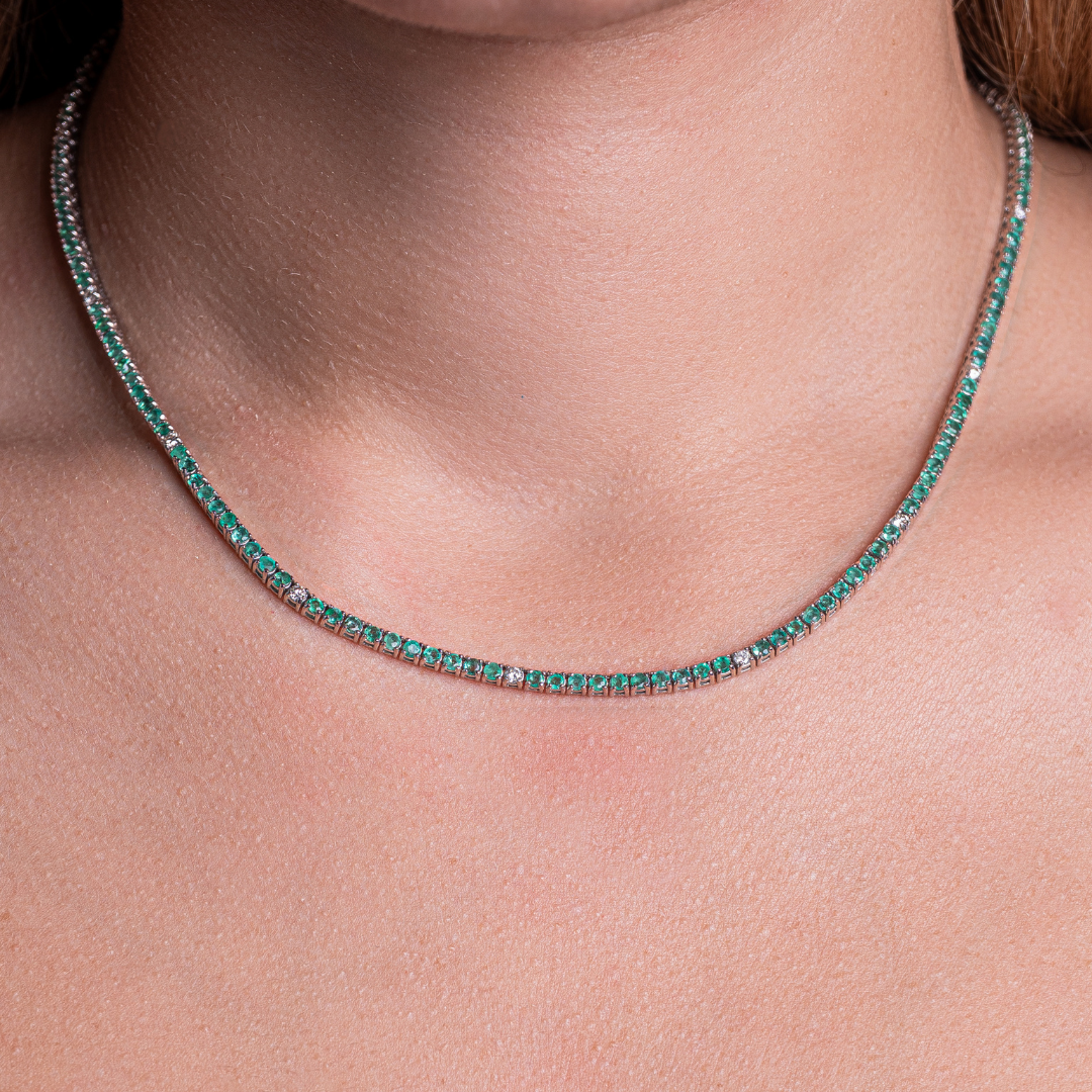 EMERALD TENNIS NECKLACE 14KWG