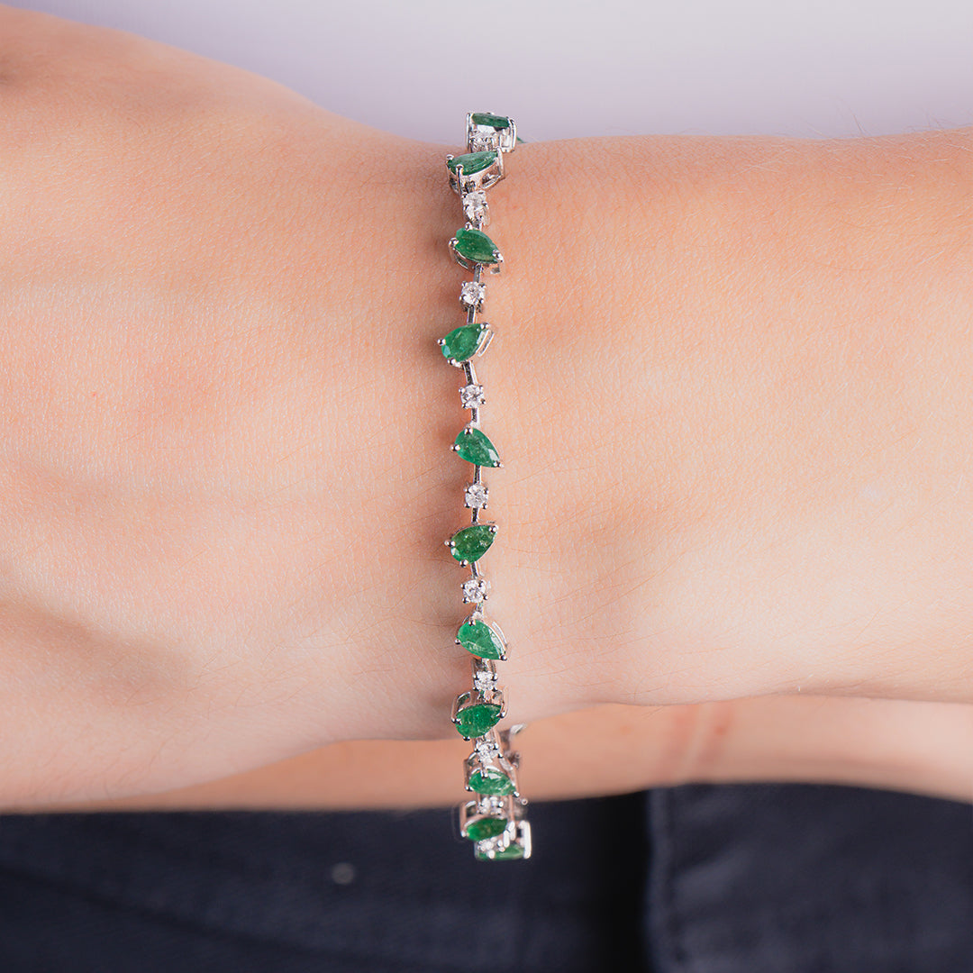 Pear Shaped Emerald Bracelet 14KW