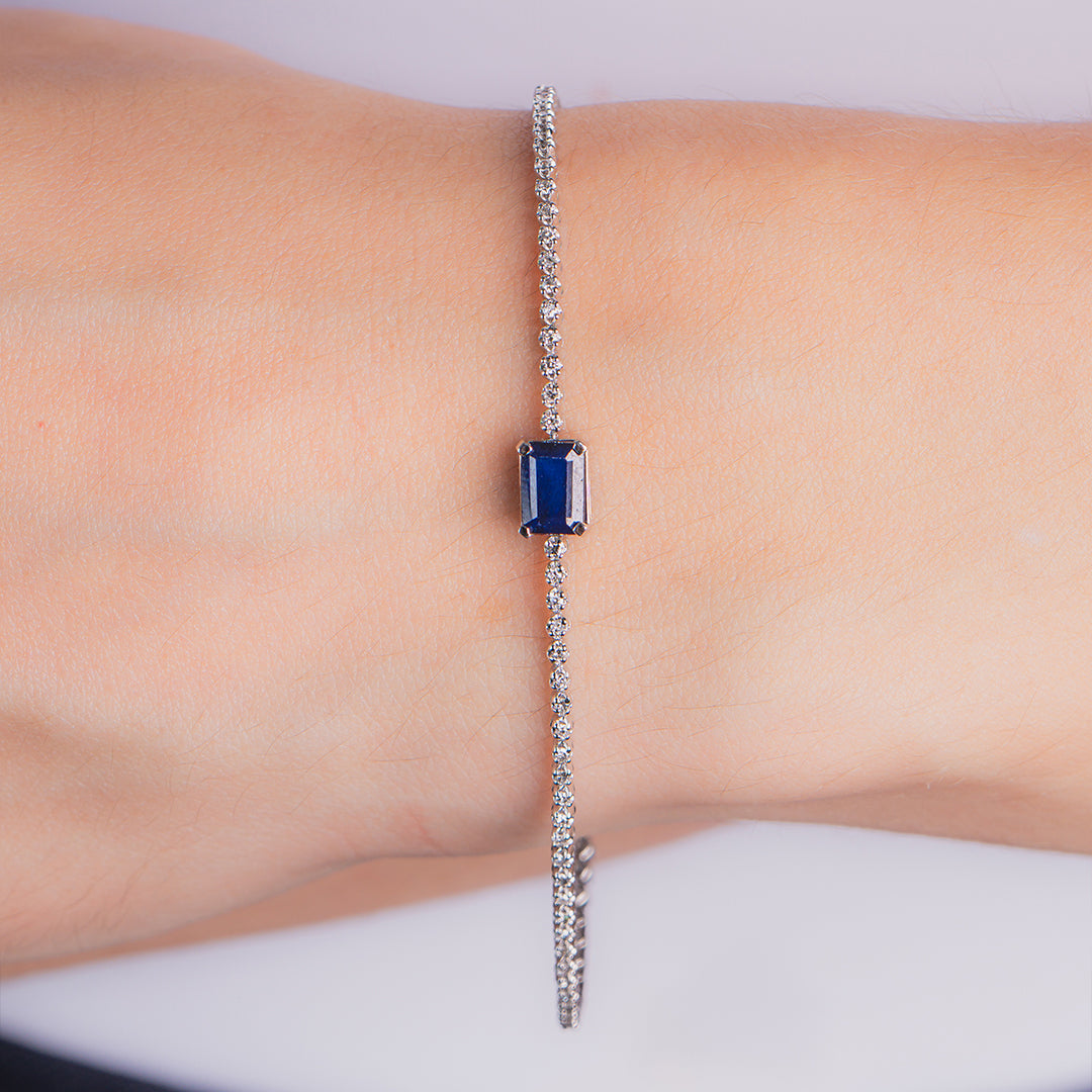 Tennis Bracelet Blue Sapphire Stone 14KW