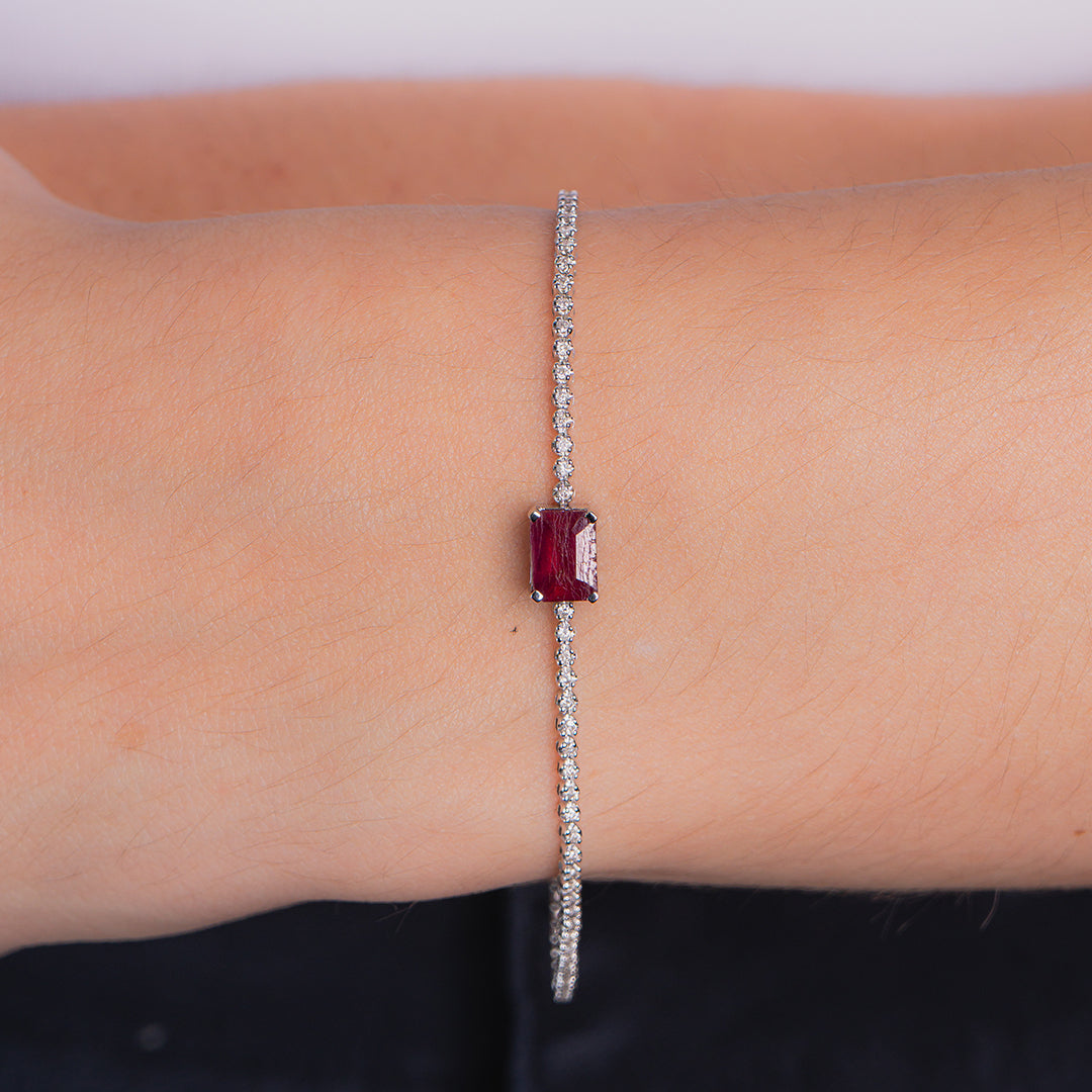 Tennis Bracelet Ruby Stone 14KW