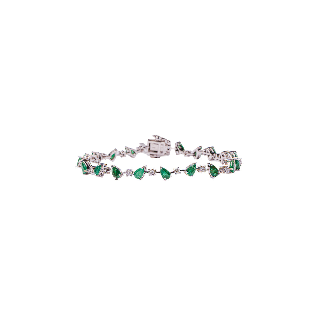 Pear Shaped Emerald Bracelet 14KW