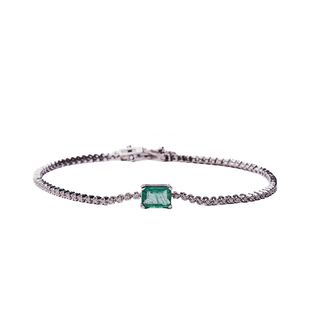 Tennis Bracelet Emerald Stone 14KW
