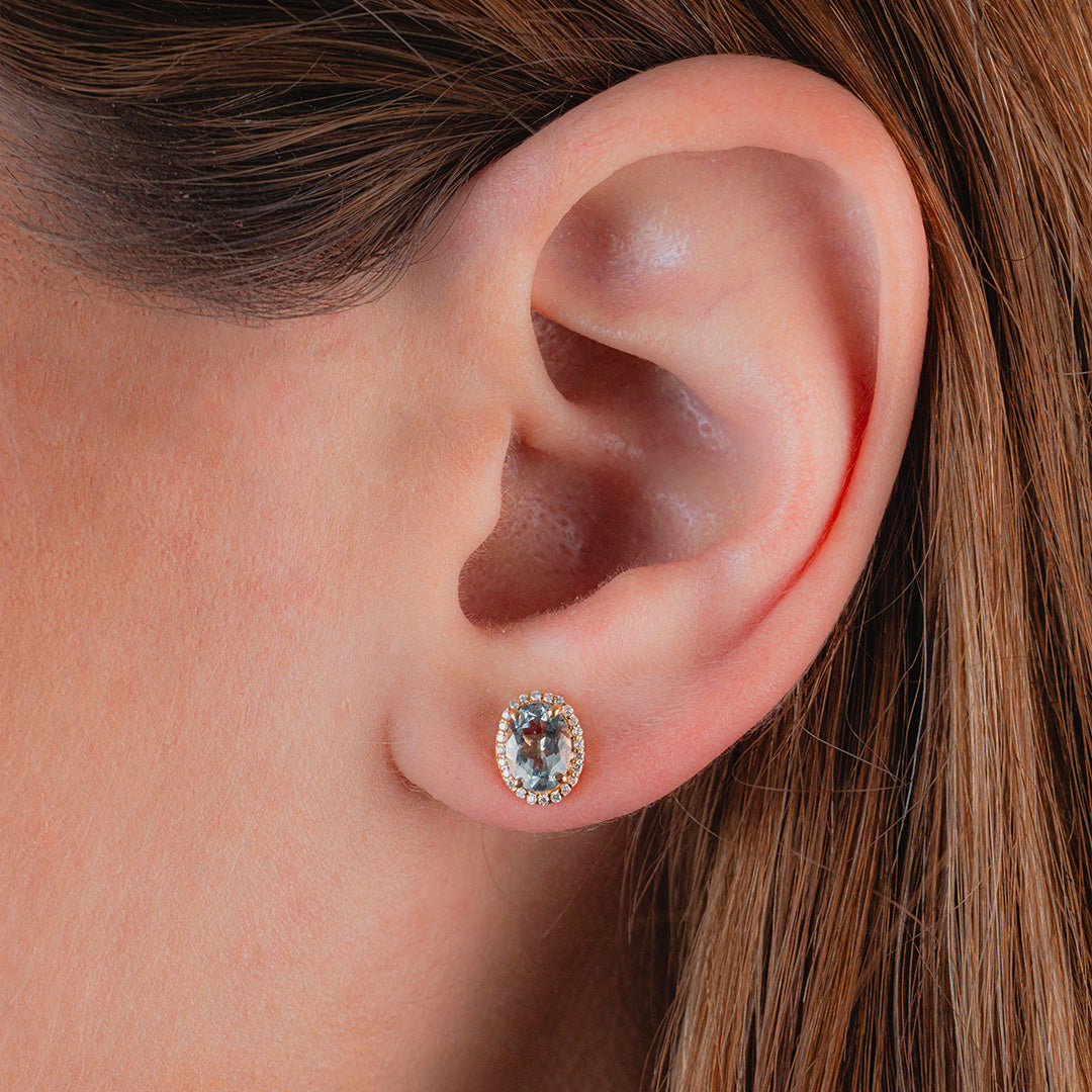 Aquamarine Oval Studs 14K