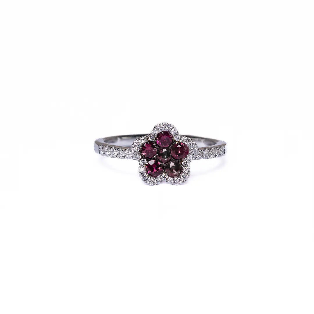 Ruby Flower Ring 18KW