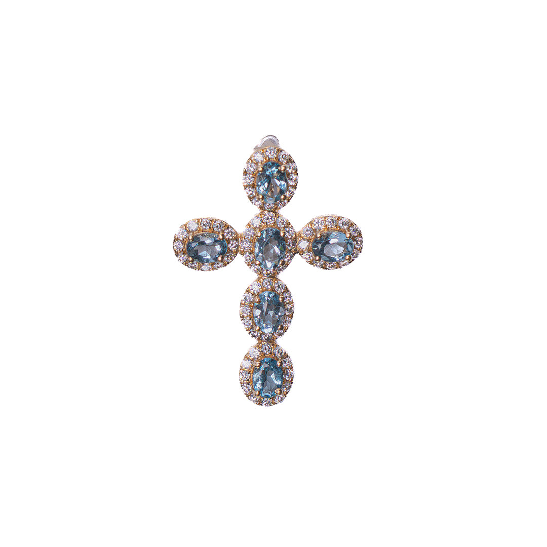 AQUAMARINE & DIAMOND PENDANT 18KYG