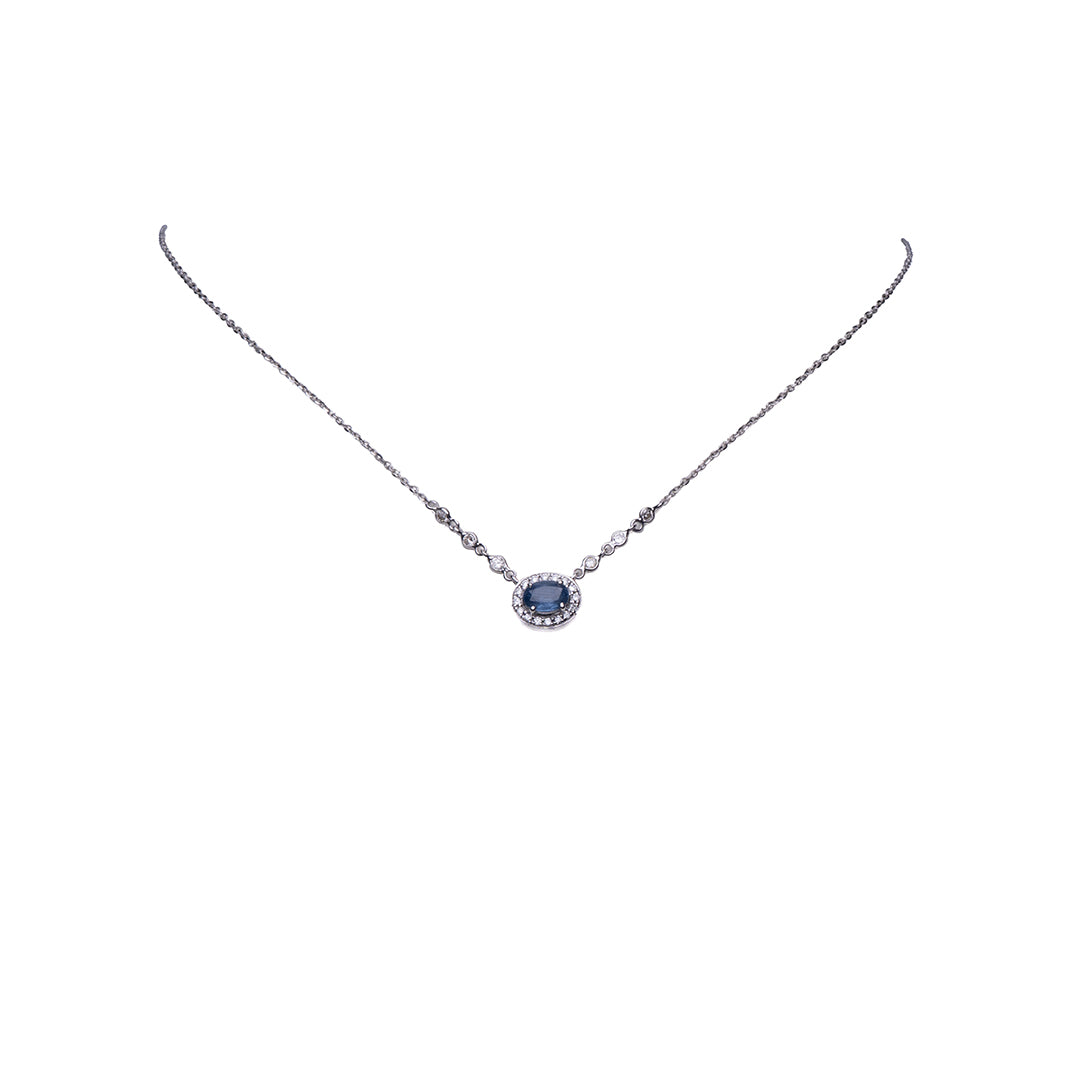 BLUE SAPPHIRE & DIAMOND NECKLACE 14KWG