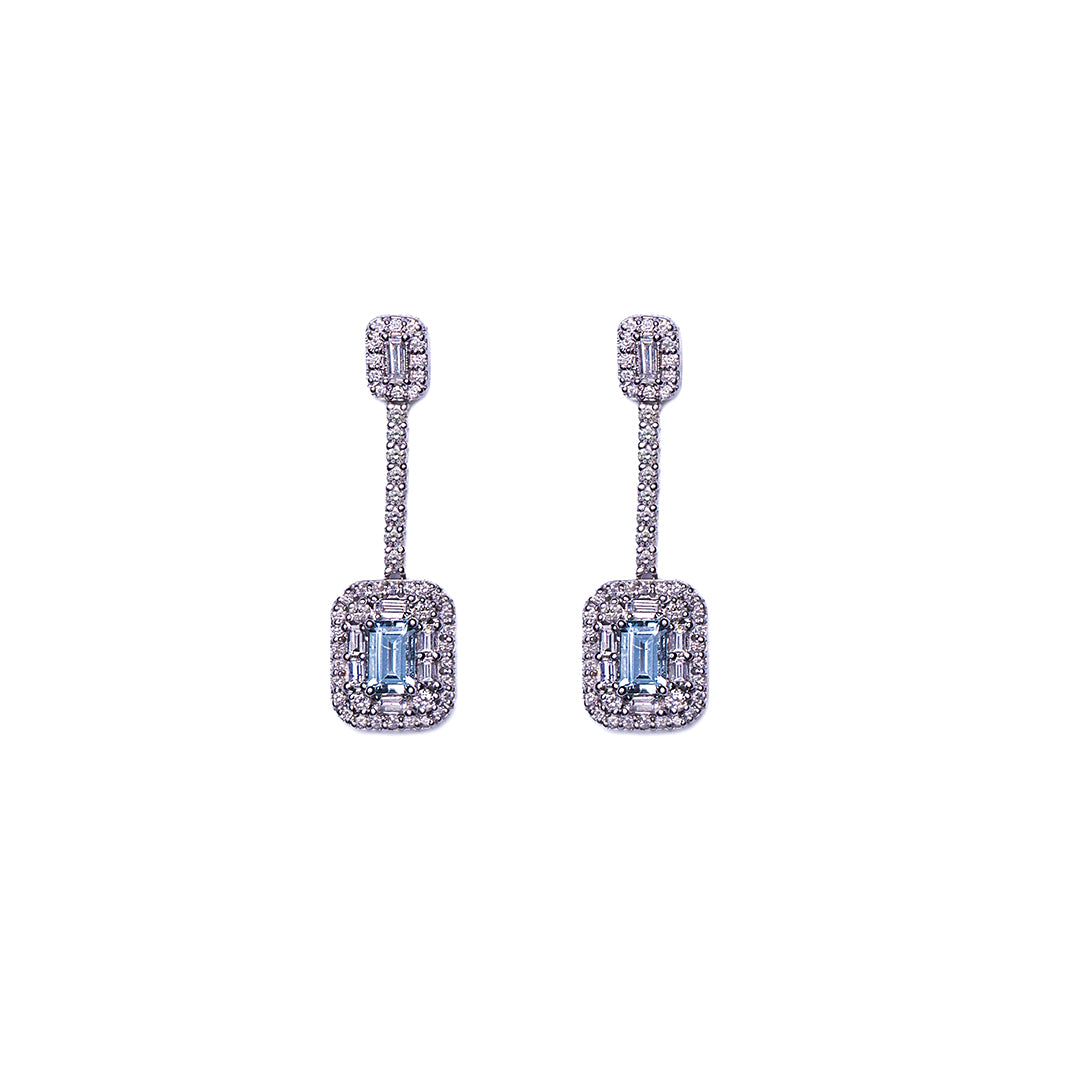 AQUAMARINE & DIAMOND EARRINGS 14KWG