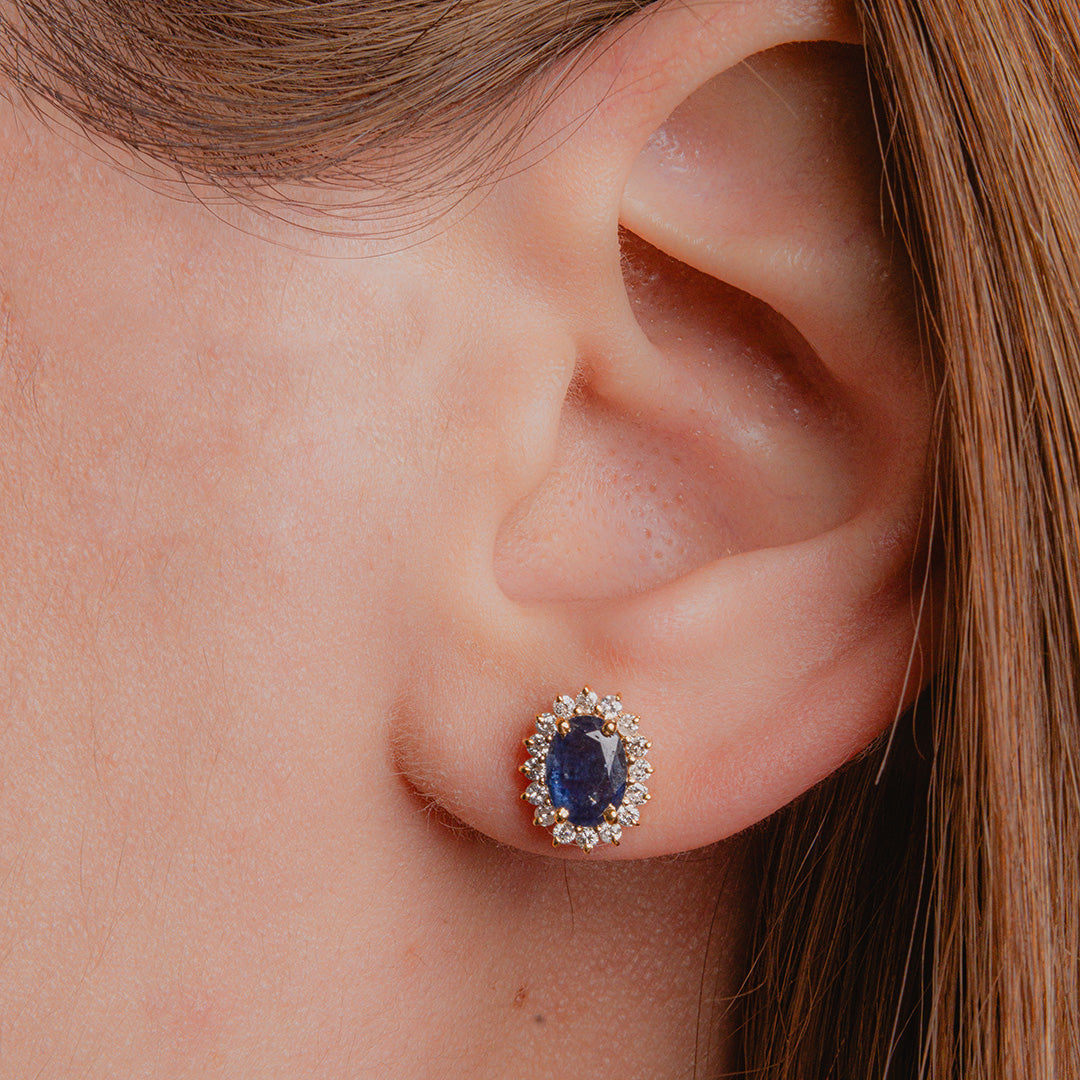 Blue Sapphire Oval Studs 14K