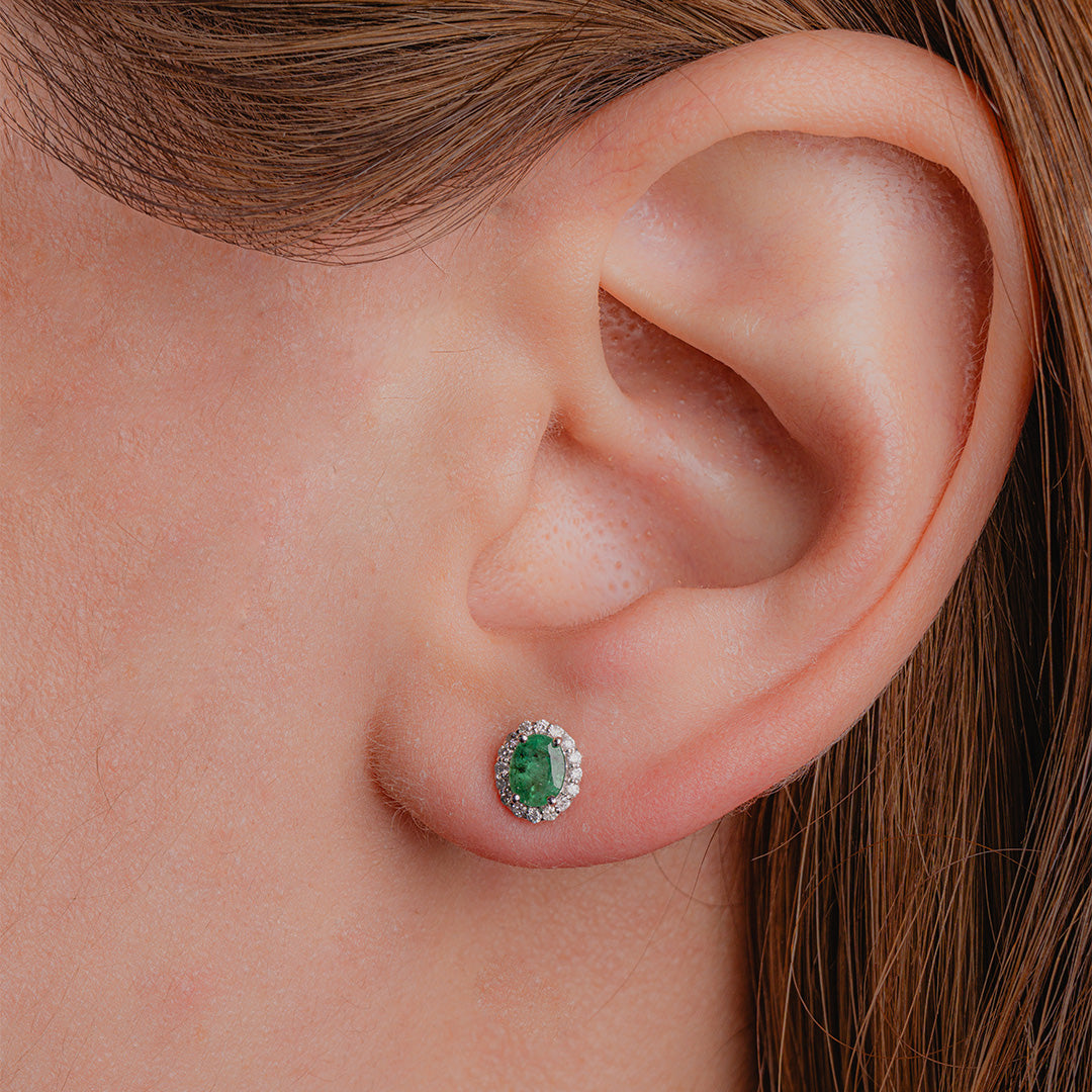 Emerald Oval Studs 14KW