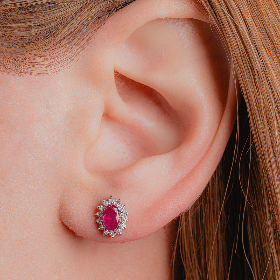 Ruby Oval Studs 14K