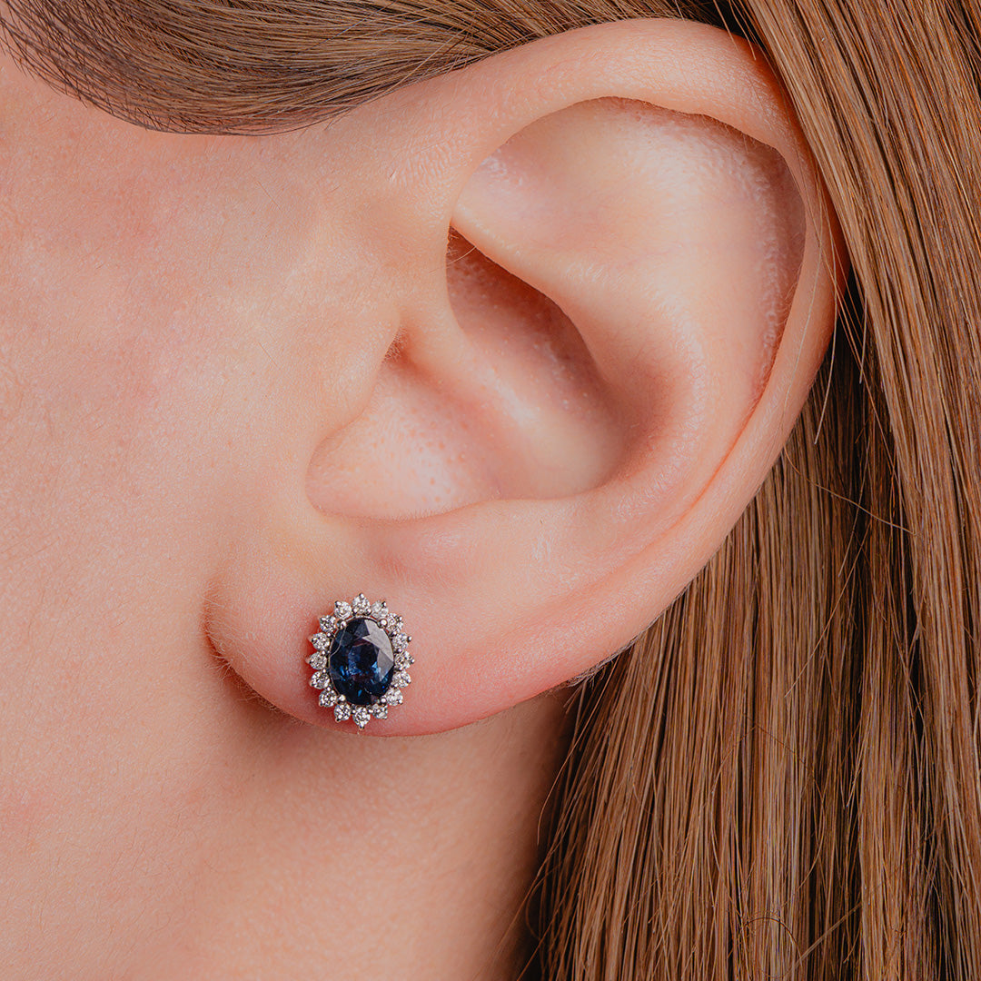 Blue Sapphire Oval Studs 14KW