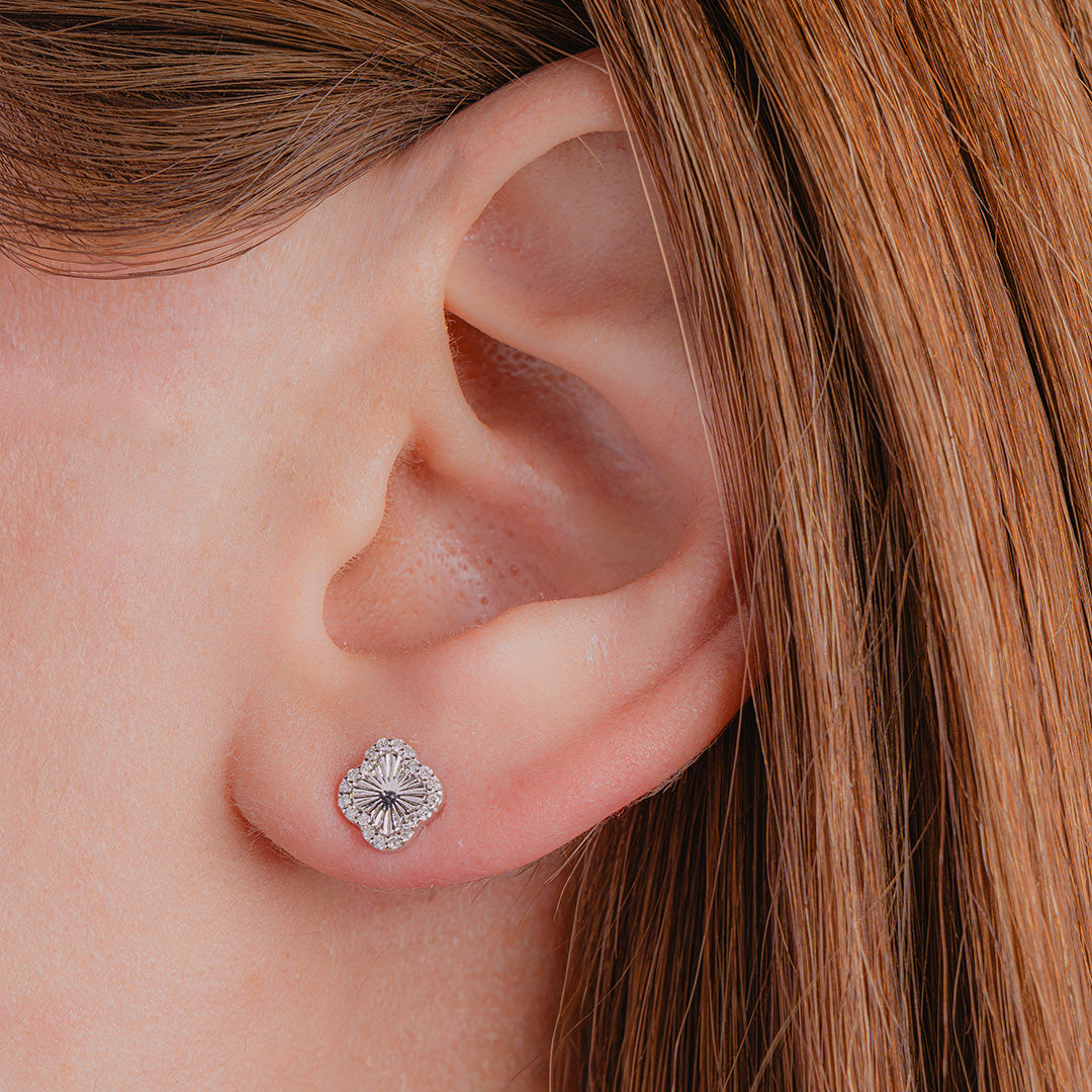 Diamond Clover Studs 14KW