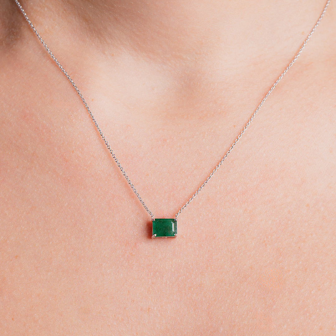 Octagon-Shaped Emerald Necklace 14KW