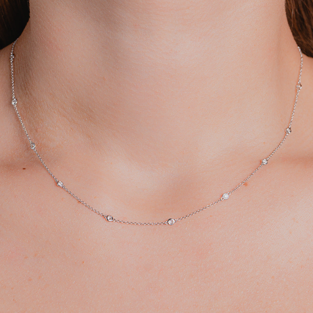 Bezel Diamonds Necklace 14KW