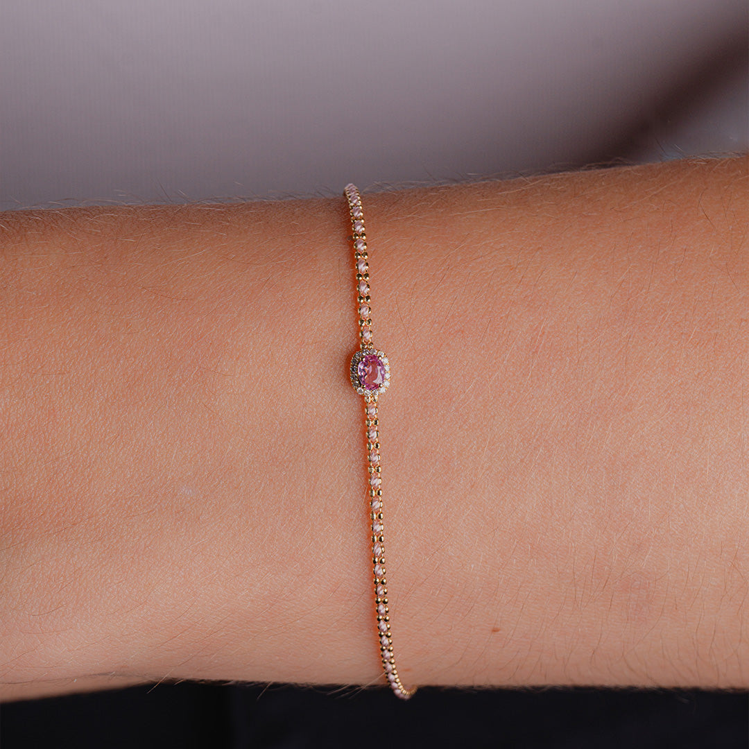 Pink Sapphire Silk Gemstone Bracelet 18K