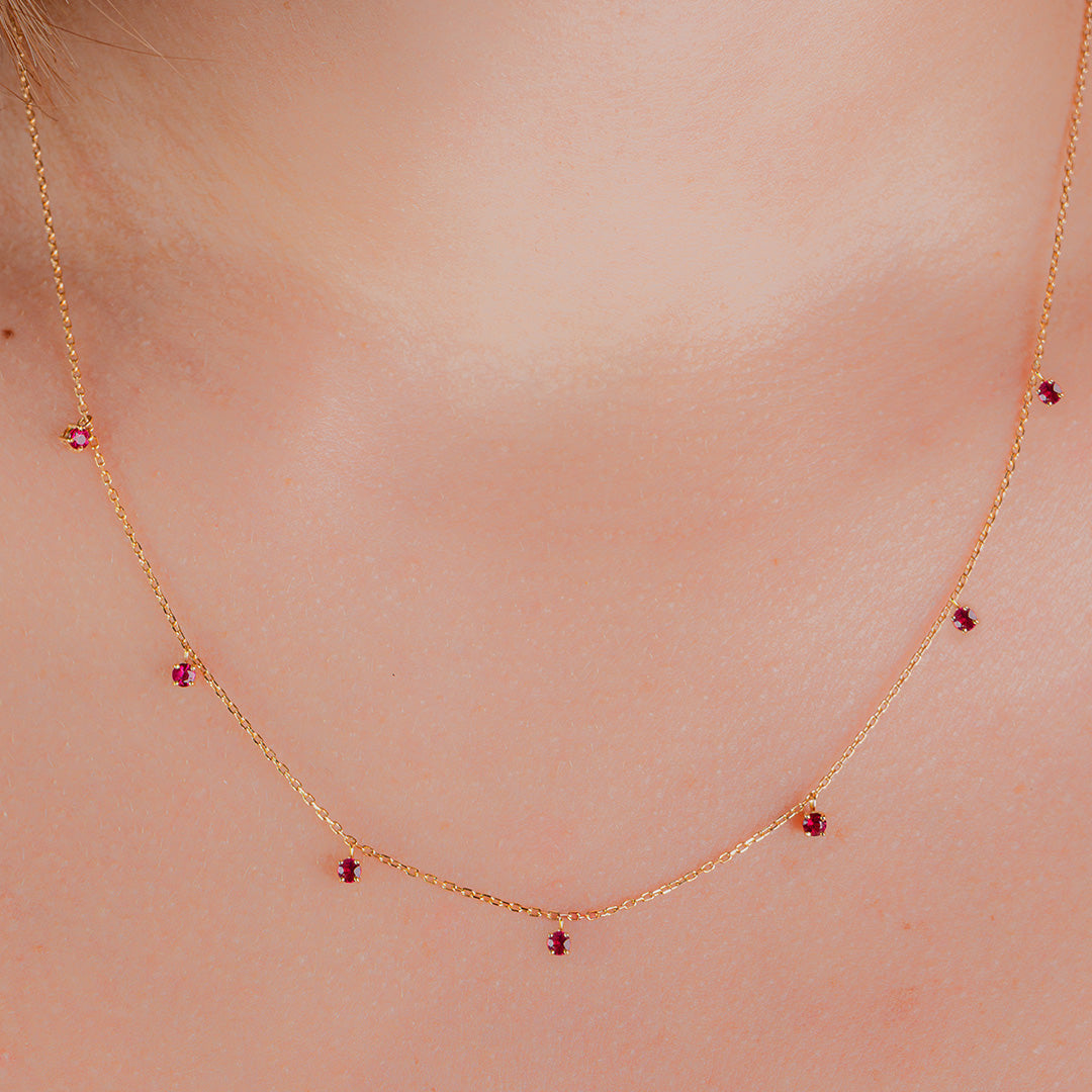Ruby Mini Gemstone Drop Necklace 18K