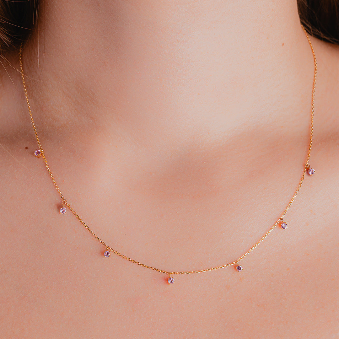 Pink Sapphire Mini Gemstone Drop Necklace 18K