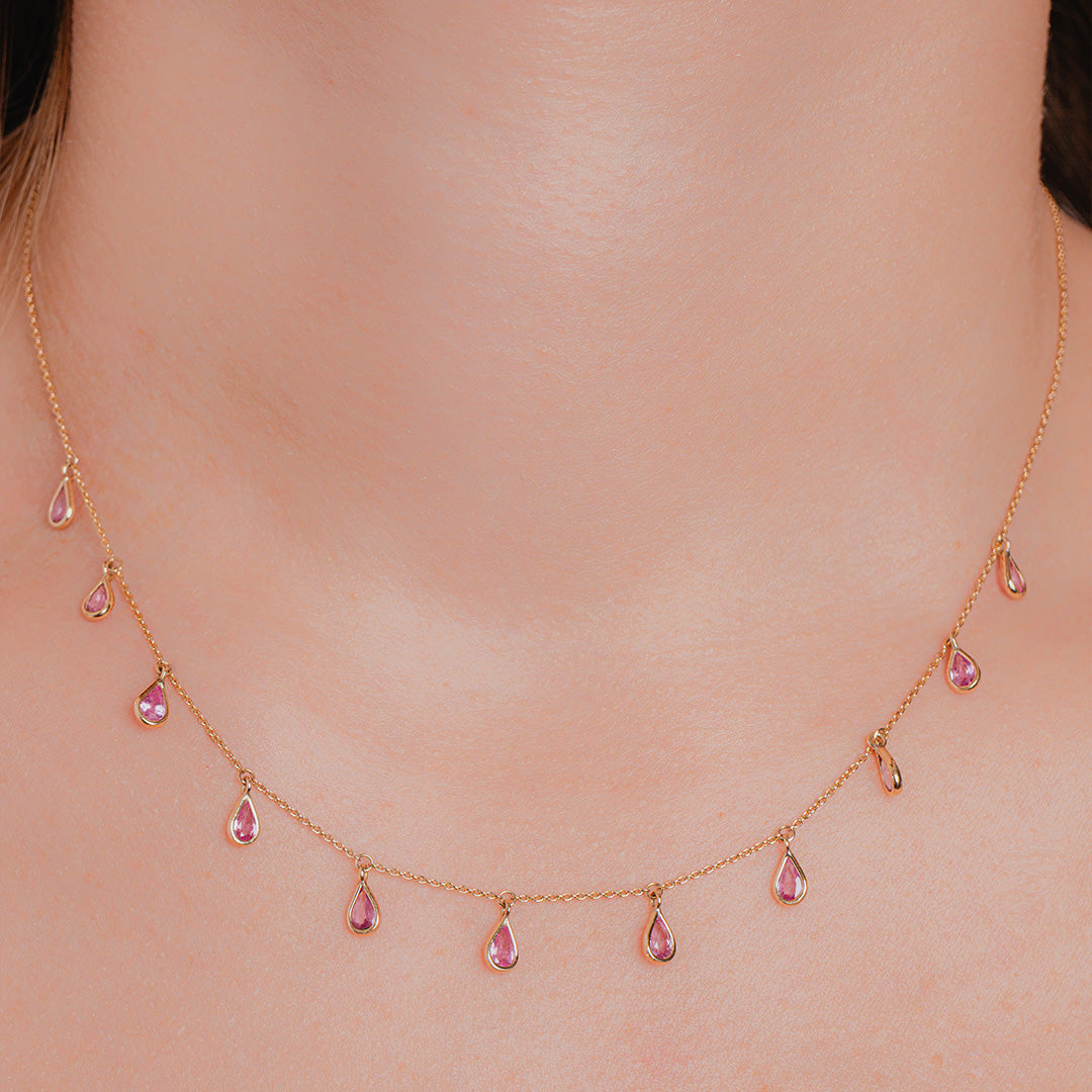 Pink Sapphire Pear Shape Dangle 14K