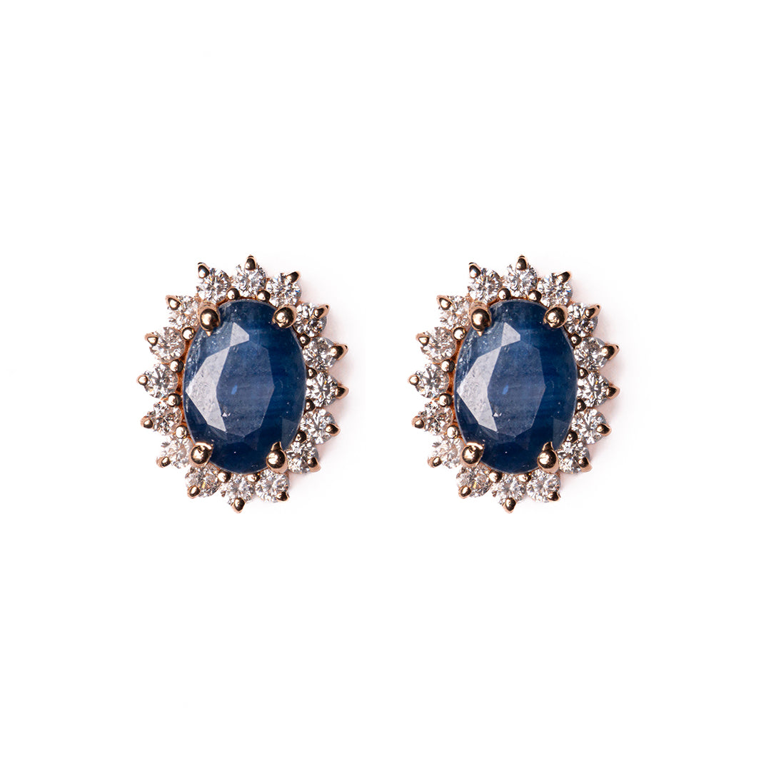 Blue Sapphire Oval Studs 14K