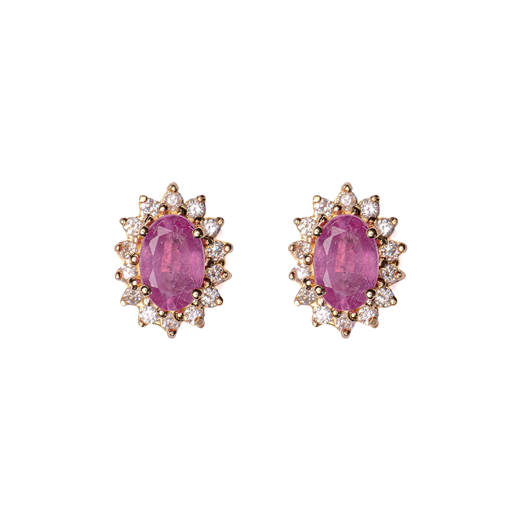 Pink Sapphire Oval Stud 14K