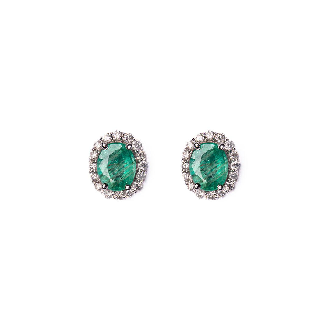 Emerald Oval Studs 14KW