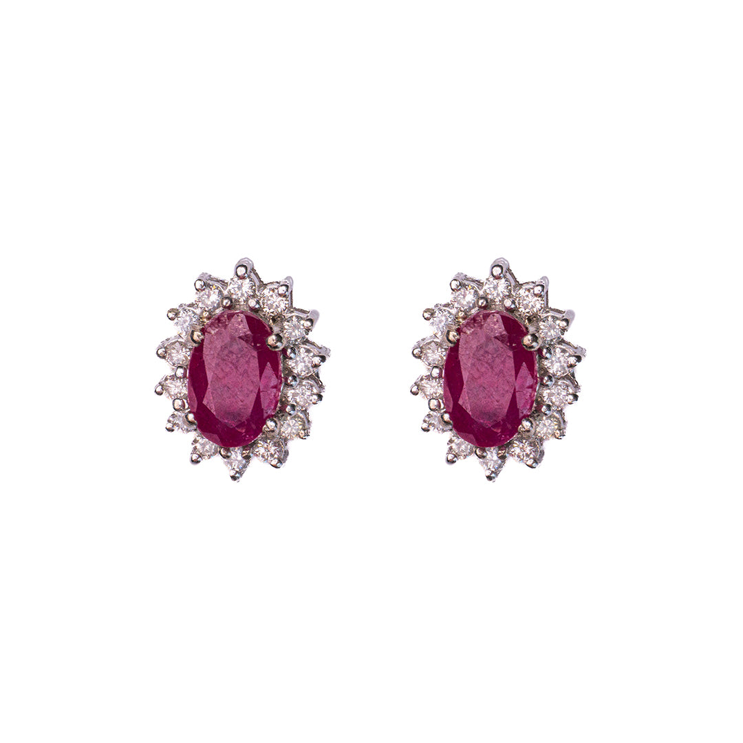 Ruby Oval Studs 14K