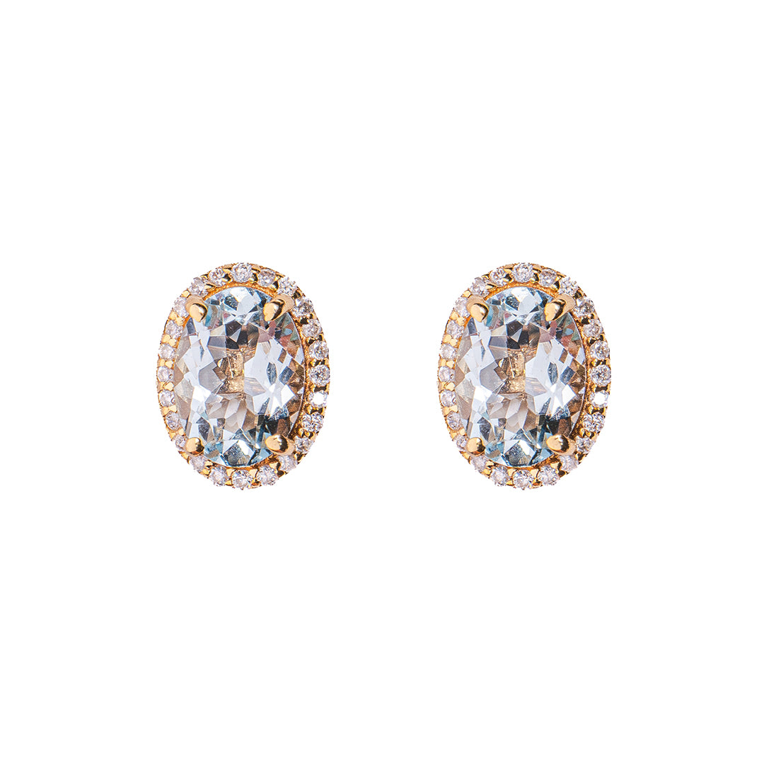 Aquamarine Oval Studs 14K