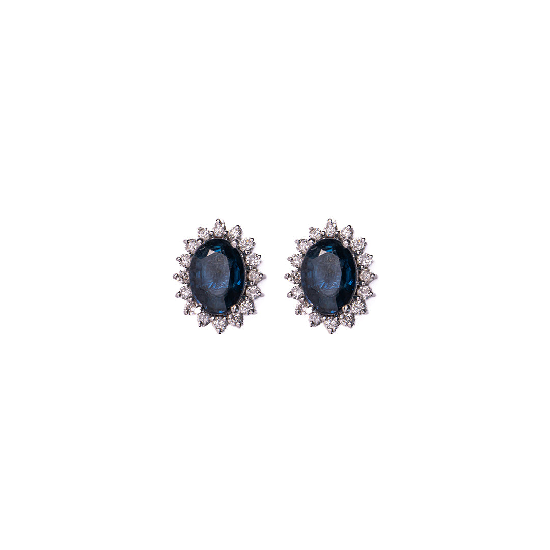 Blue Sapphire Oval Studs 14KW