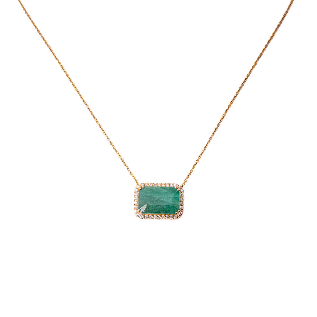 Emerald Halo Pendant 14K