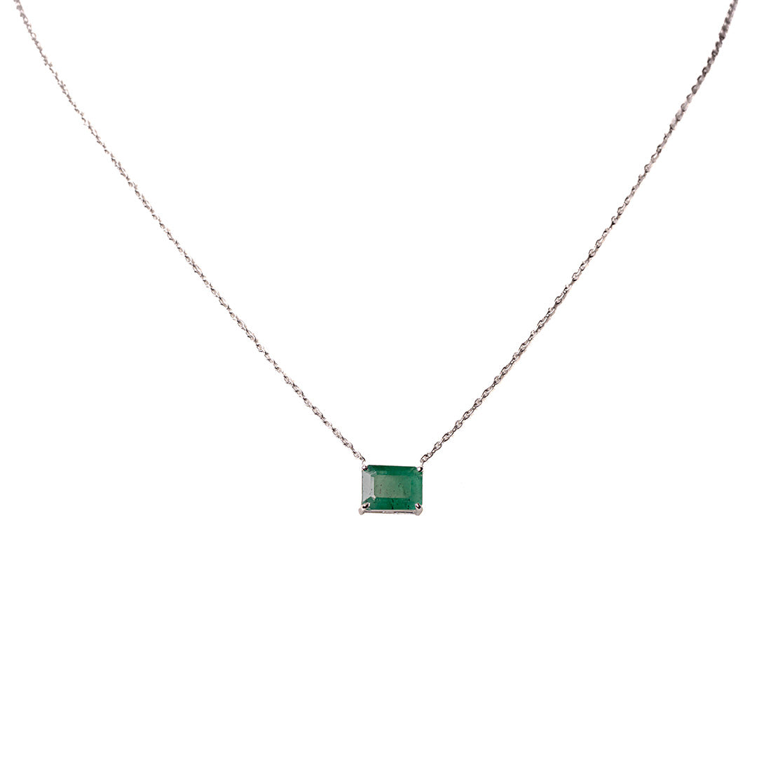 Octagon-Shaped Emerald Necklace 14KW