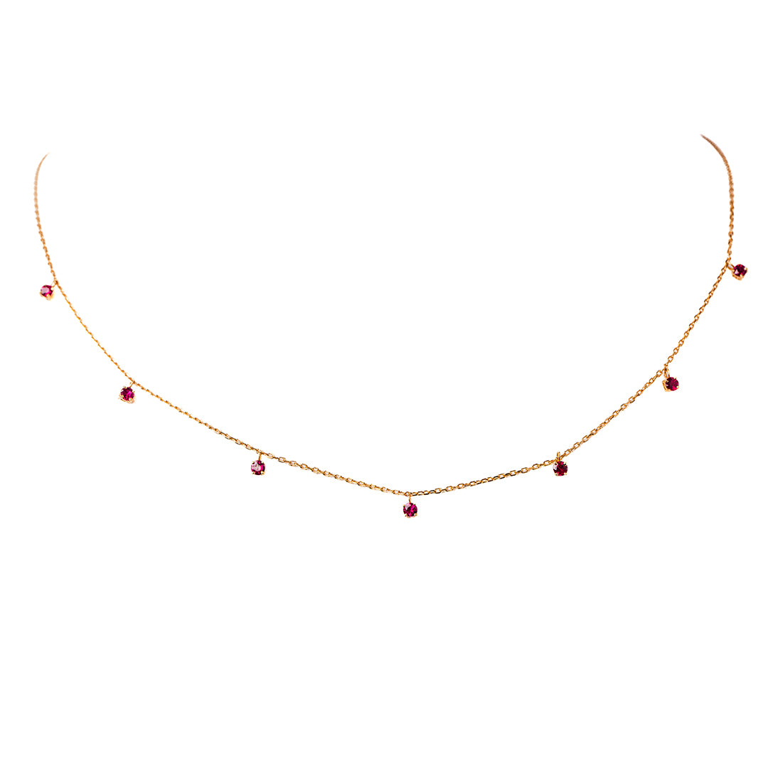 Ruby Mini Gemstone Drop Necklace 18K