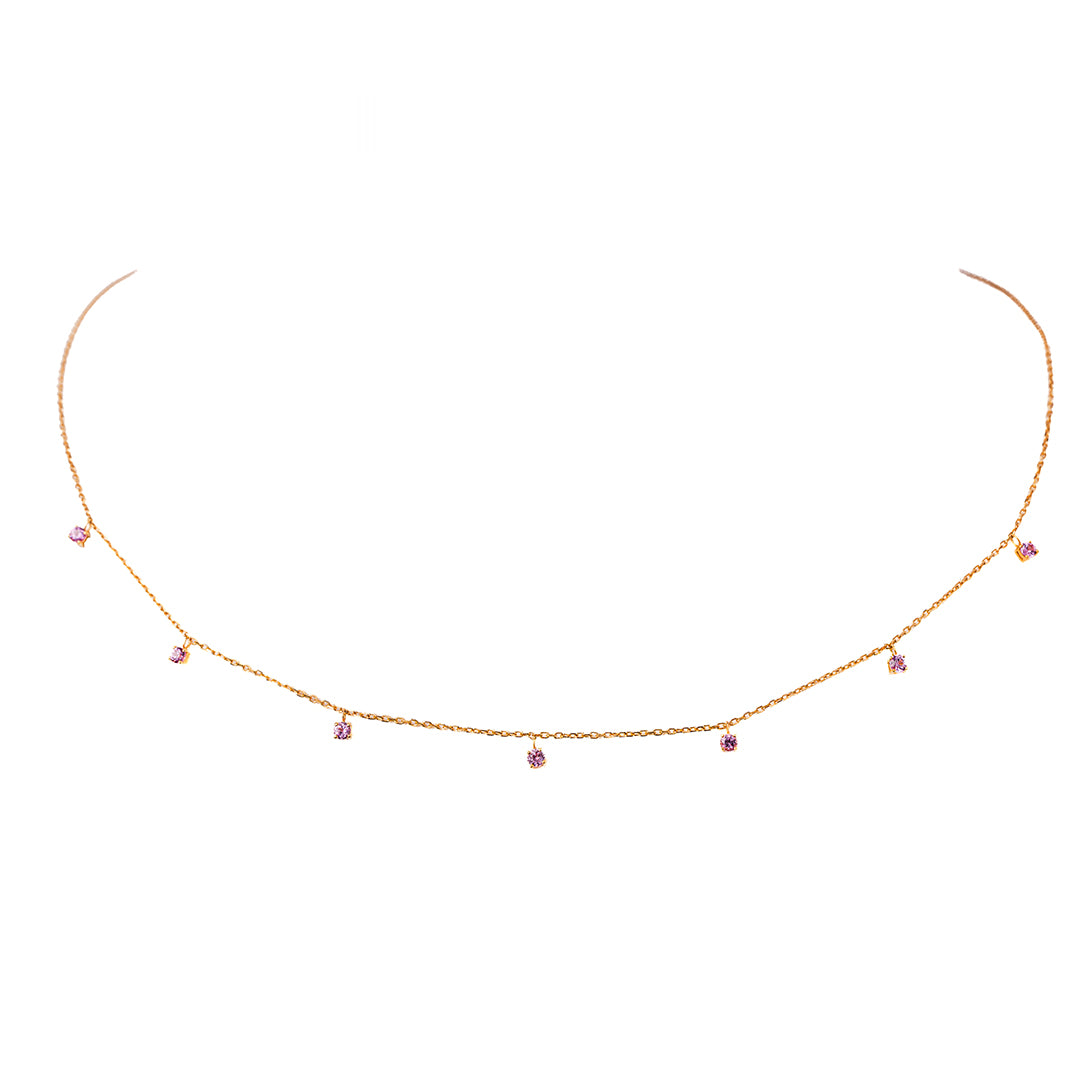 Pink Sapphire Mini Gemstone Drop Necklace 18K