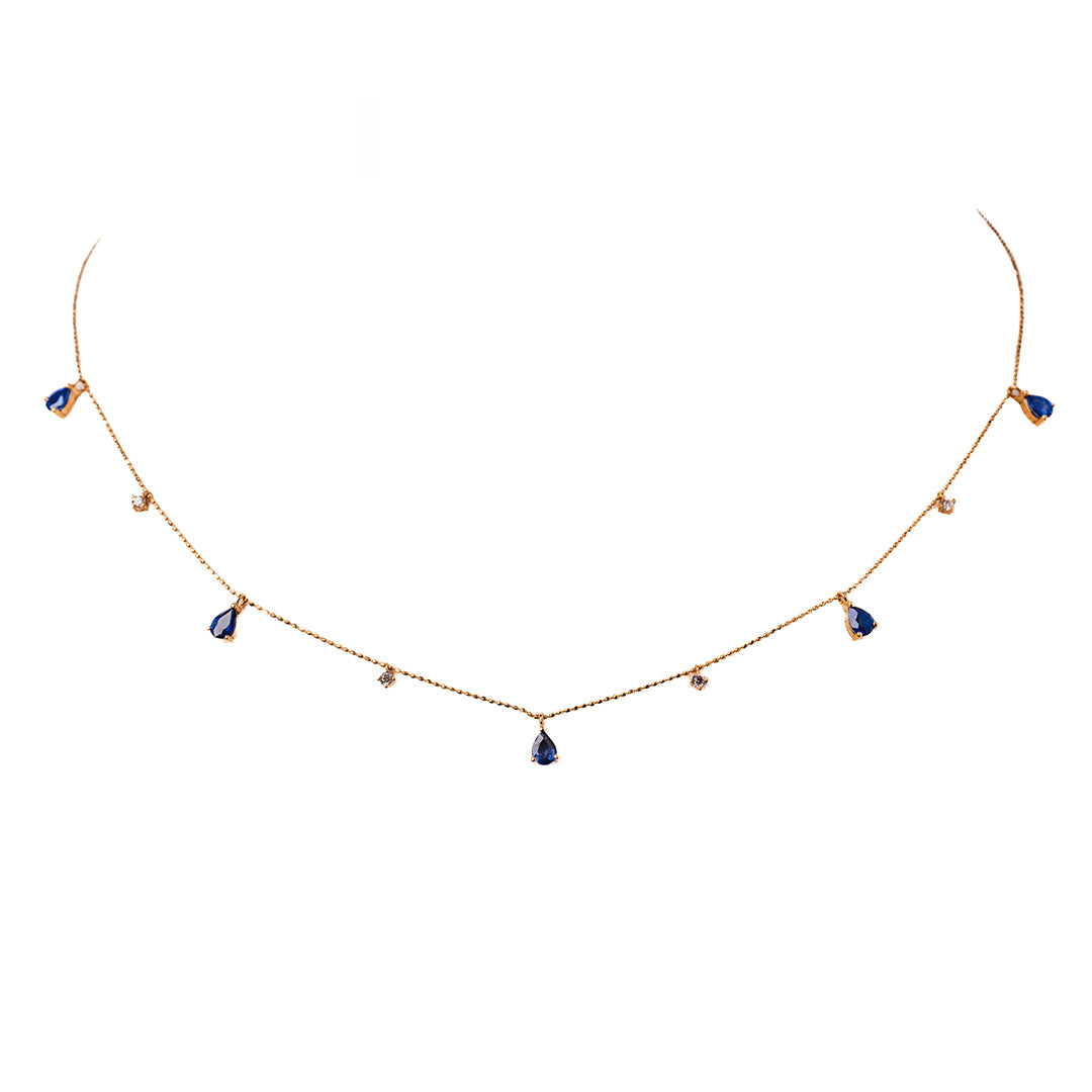 Blue Sapphire Hanging Gemston Necklace 18K