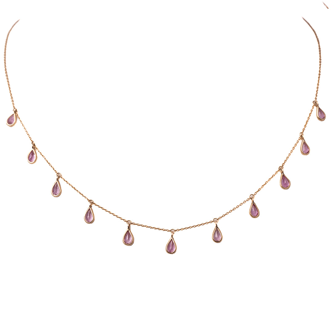 Pink Sapphire Pear Shape Dangle 14K