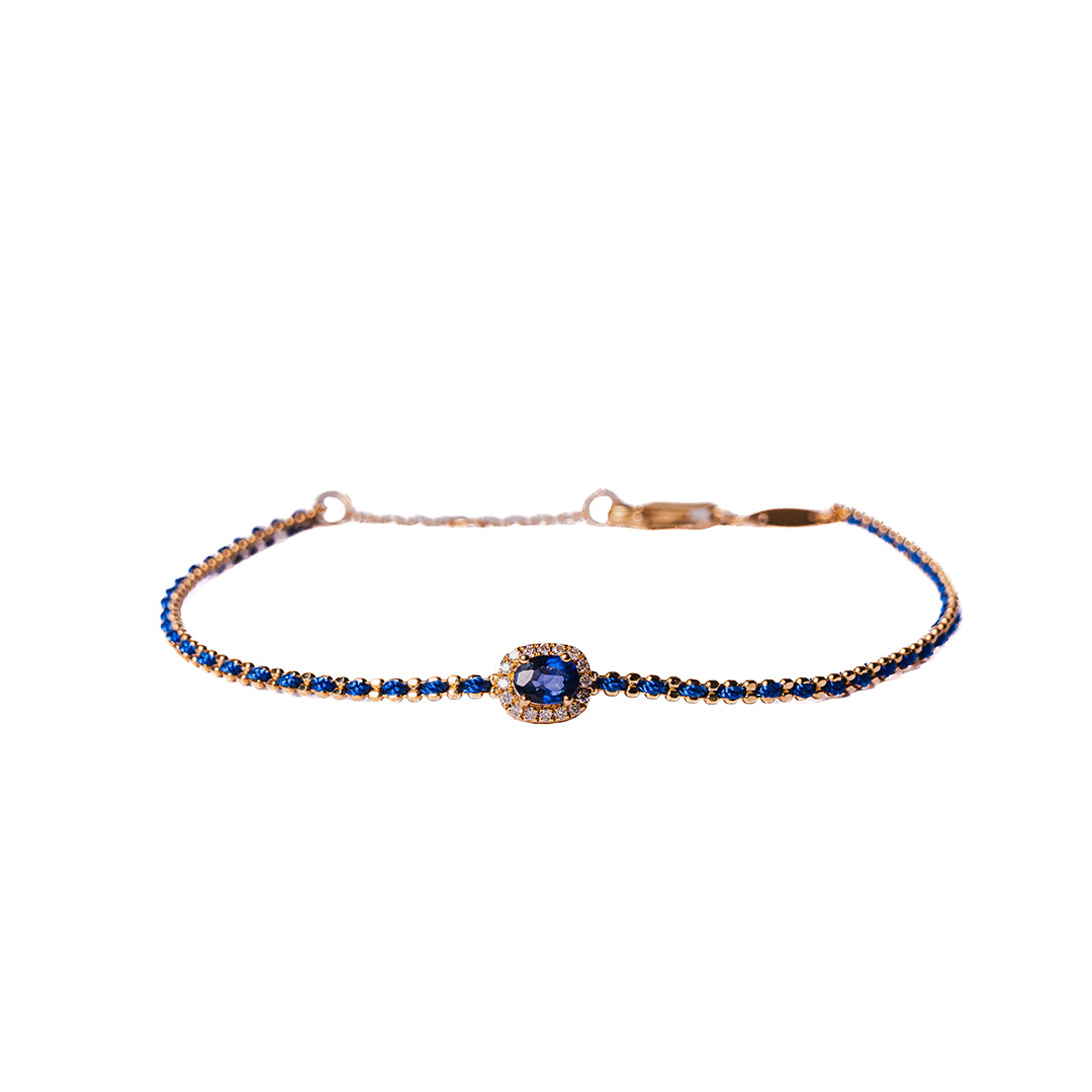 Blue Sapphire Silk Gemstone Bracelet 18K