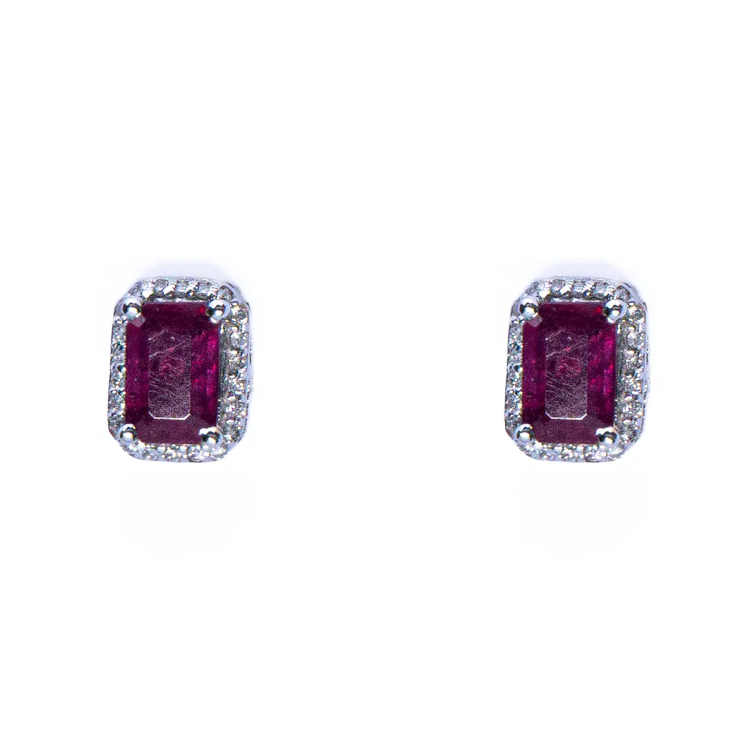 Ruby Halo Studs 14KW