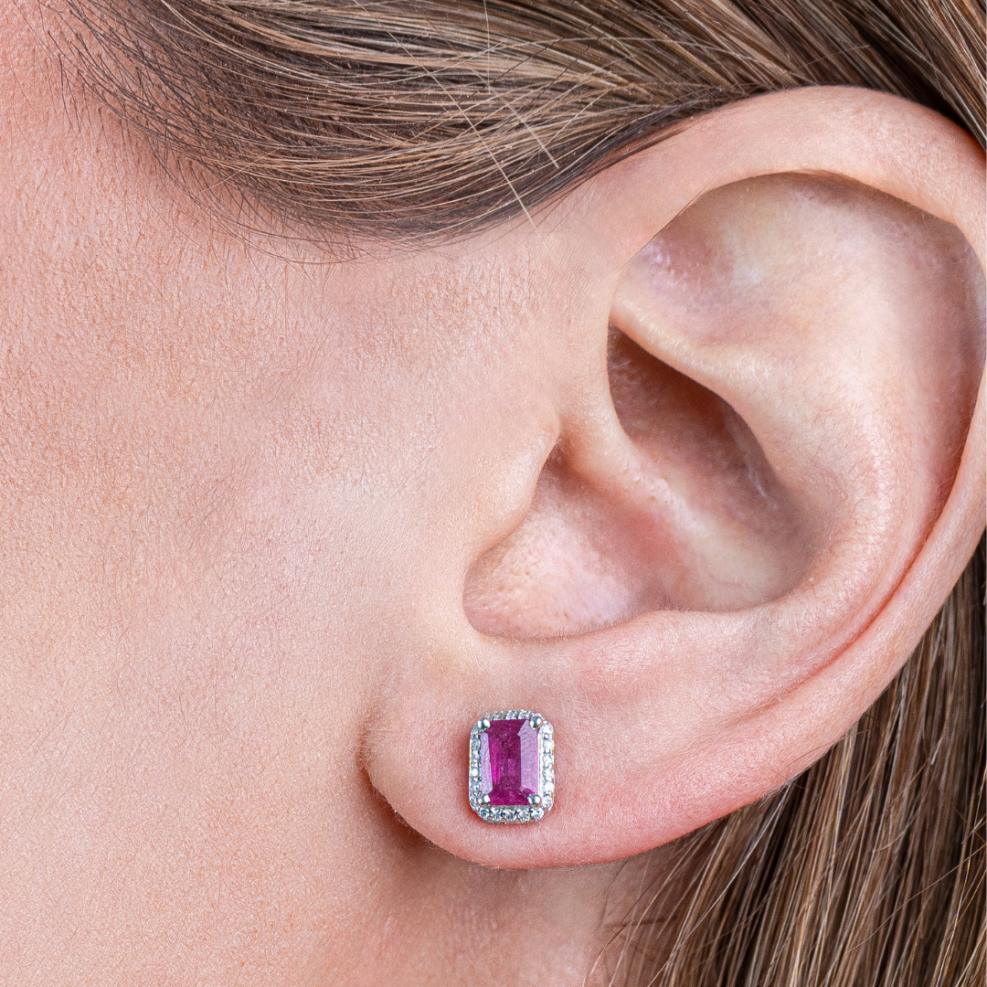 Ruby Halo Studs 14KW