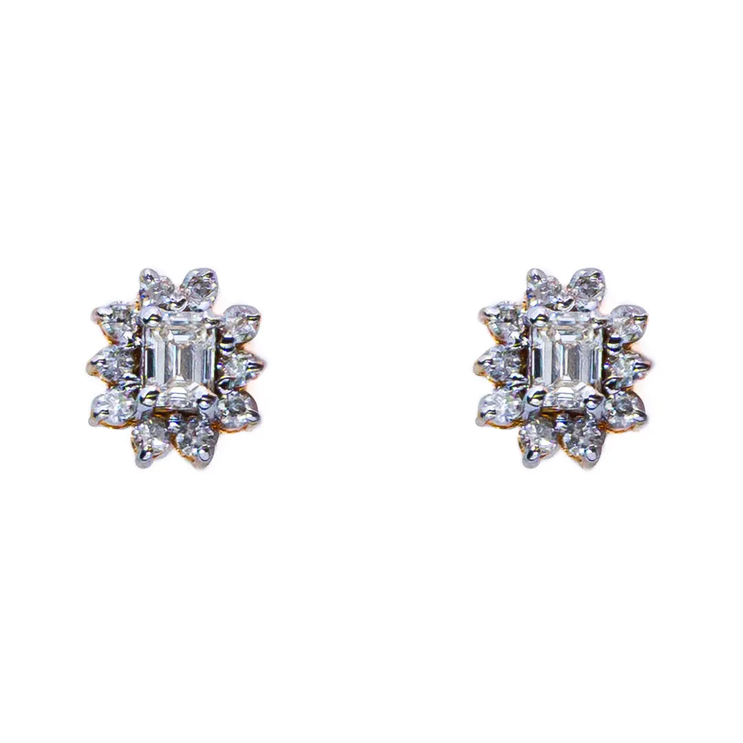 Emerald Cut Diamond Studs 14KW