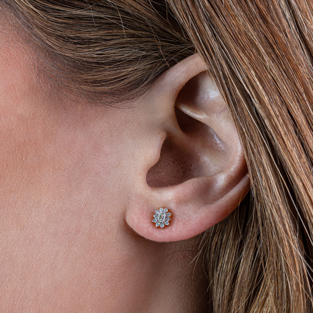 Emerald Cut Diamond Studs 14KW