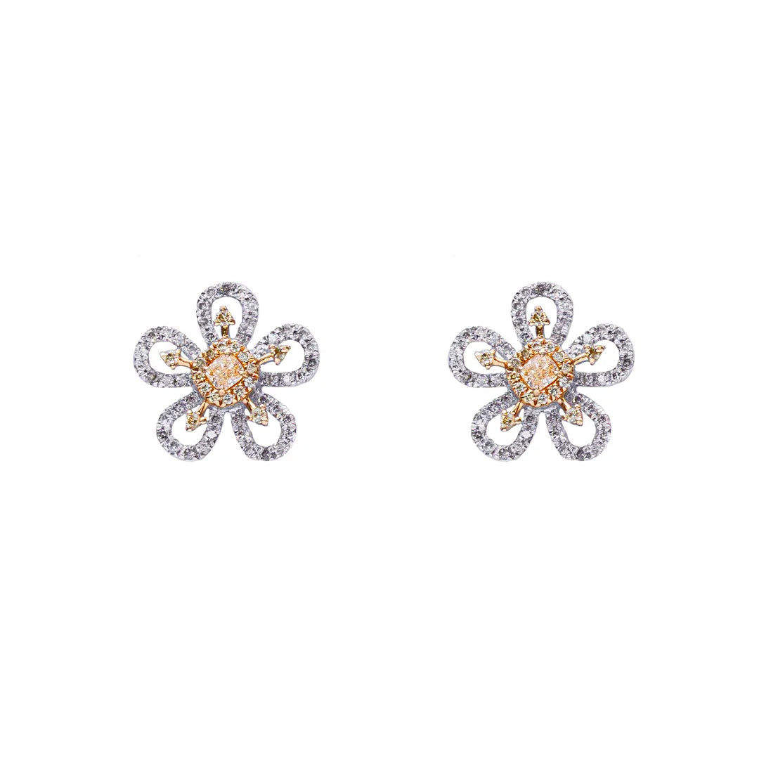 Two Tone Flower Stud 18K
