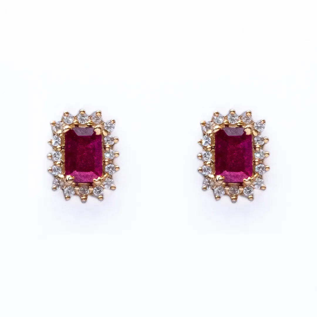 Emerald Cut Ruby Studs 14K
