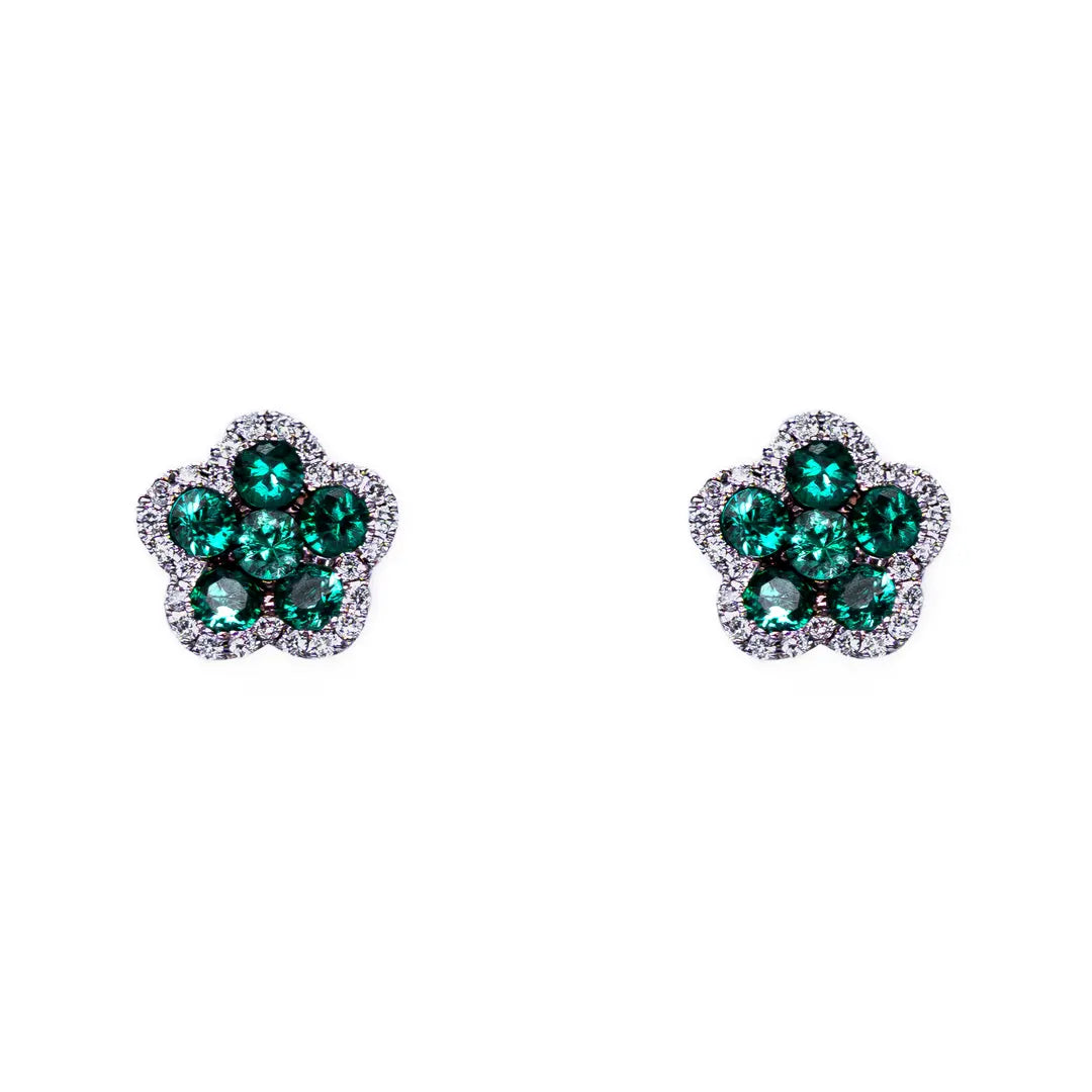 Emerald Flower Studs 18KW