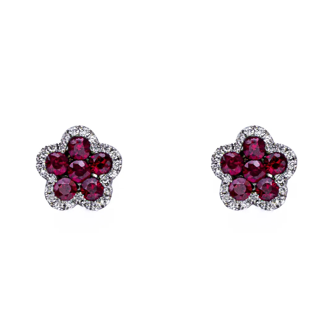 Ruby Flower Studs 18KW