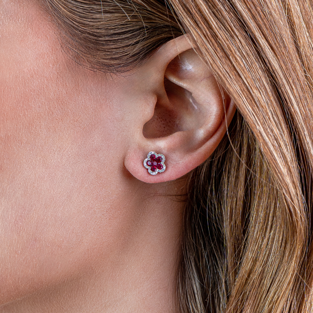 Ruby Flower Studs 18KW
