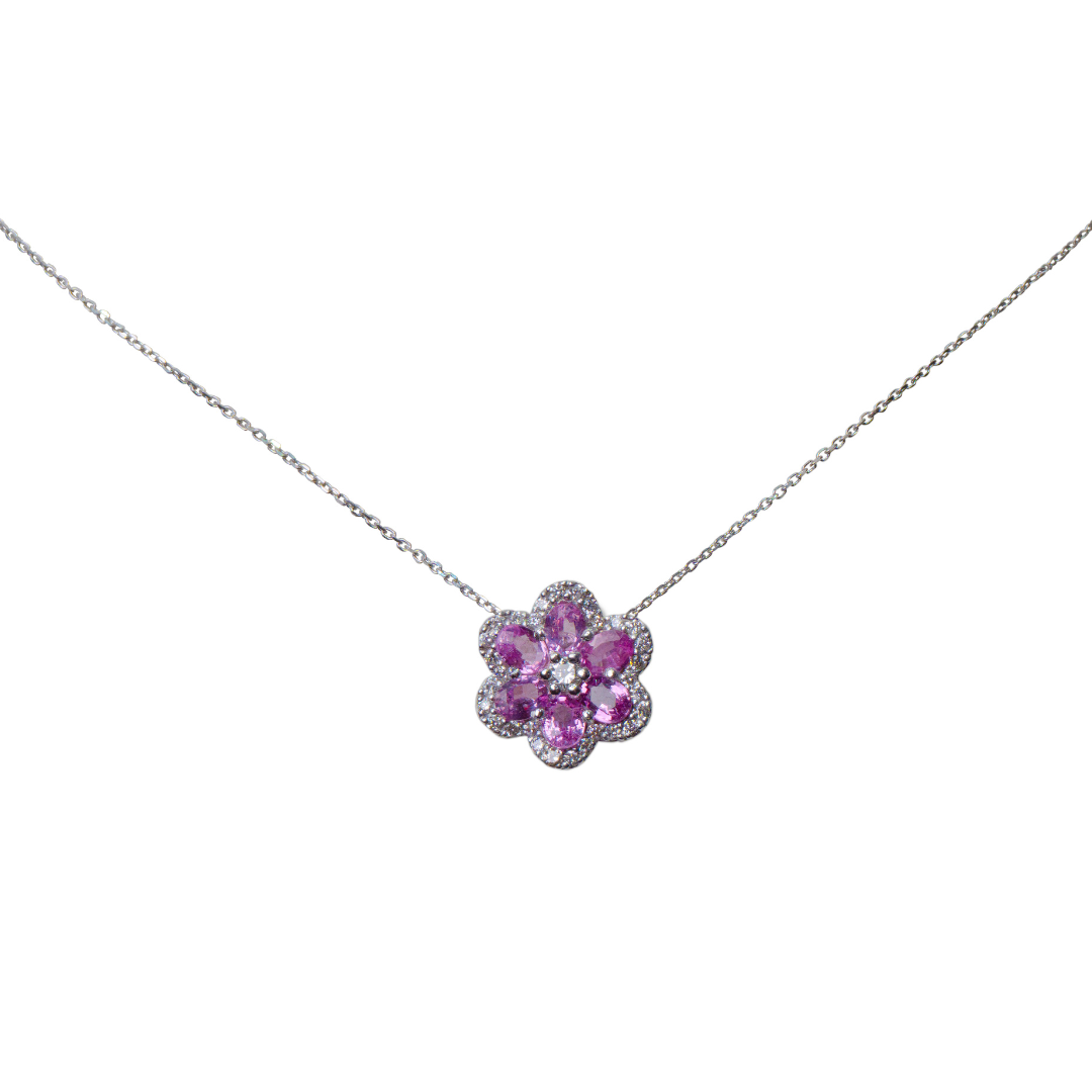 PINK SAPPHIRE FLOWER NECKLACE 18KW