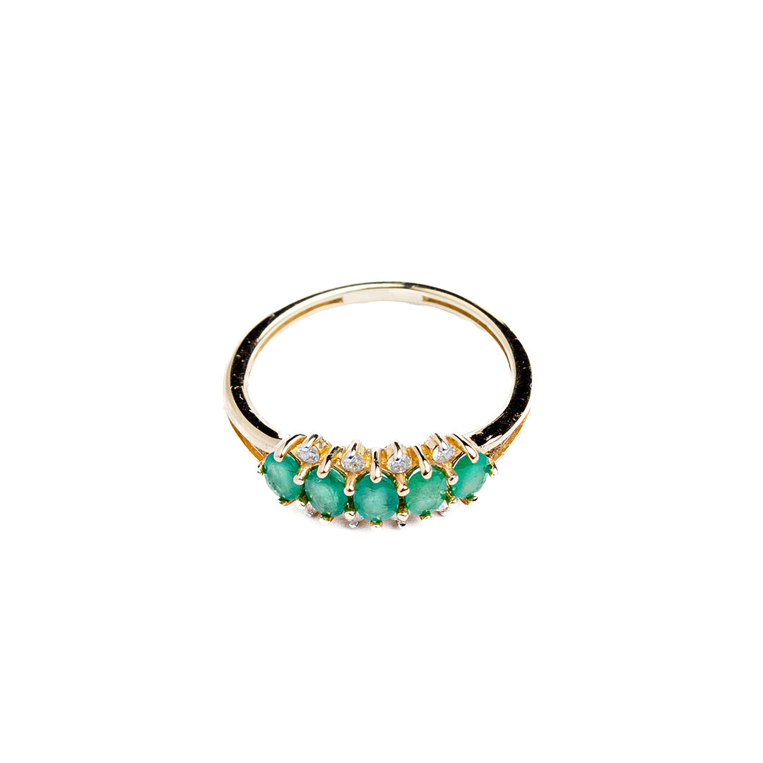 Ring 14K DIA 0.05CT Emerald Yellow Gold