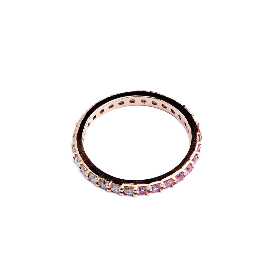Ring 14K Pink Sapphire & Diamond Half Half Rose Gold