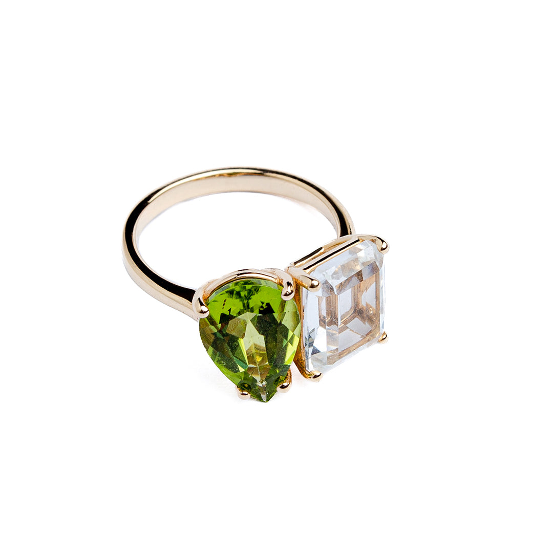 2 Stone Pear Emerald Ring