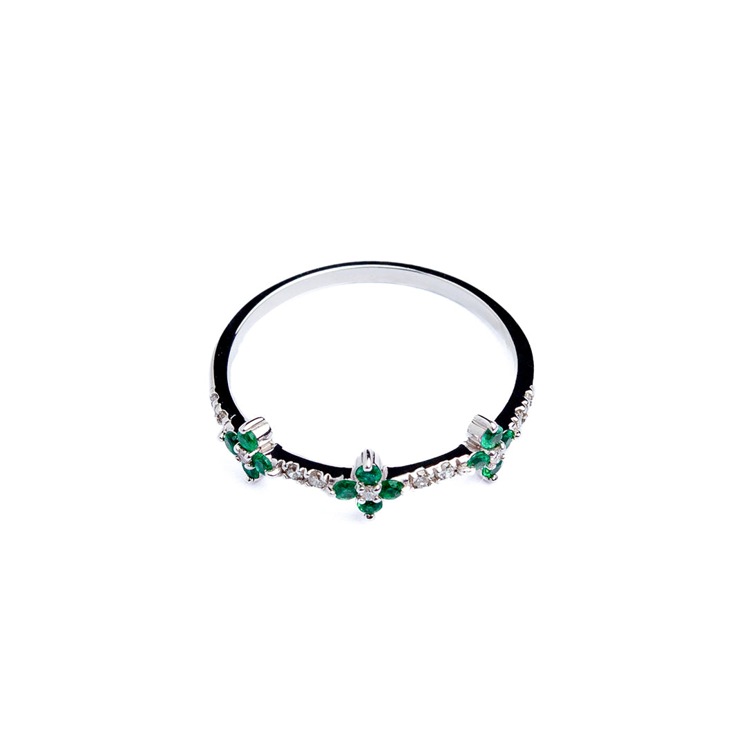 Emerald Flowers Ring 14KW